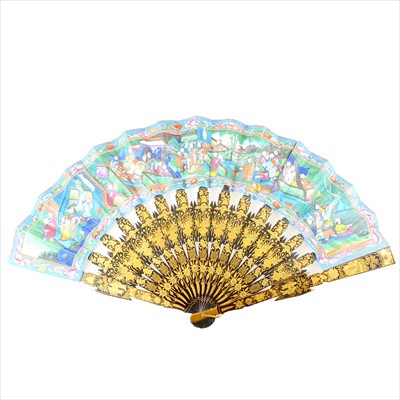 Lot 242 - Two Chinese folding fans, plus two octagonal rigid fans.