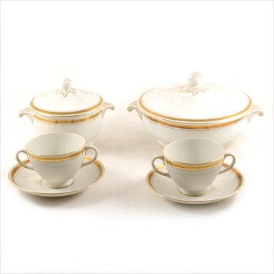 Lot 99 - A Cauldon bone china dinner service, Greek key pattern outlines