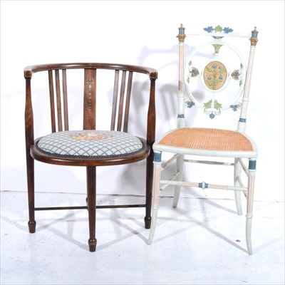 Lot 419 - An Edwardian mahogany and stained beechwood tub chair, and a painted bedroom chair