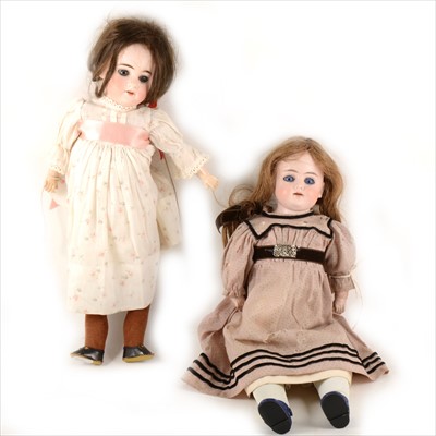 Lot 138 - Two bisque head dolls, Armand Marseille 1894 head, fixed eyes, open mouth, composition body, 43cm, and another German bisque head doll.