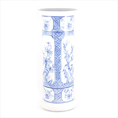 Lot 63 - A blue and white painted porcelain stick stand/ floor standing vase