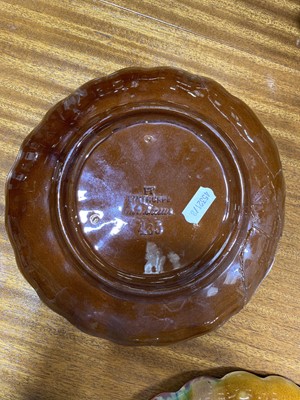 Lot 64 - Two lobed dishes designed by Dr Christopher Dresser for Linthorpe Art Pottery, a Sea-form teapot, and another vase