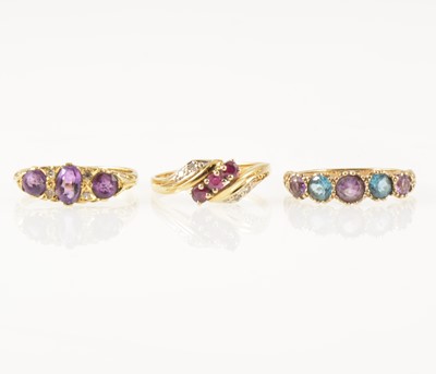 Lot 45 - Three gemset dress rings.