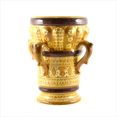 Lot 1 - An Italian maiolica four-handled vase, by Cantagalli