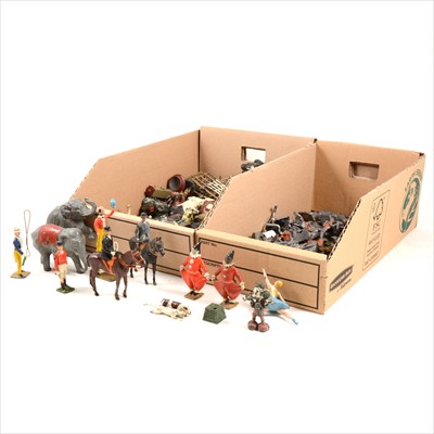 Lot 360 - Painted lead figures and soldiers, including Britains Circus, Hunting, farm animals etc.