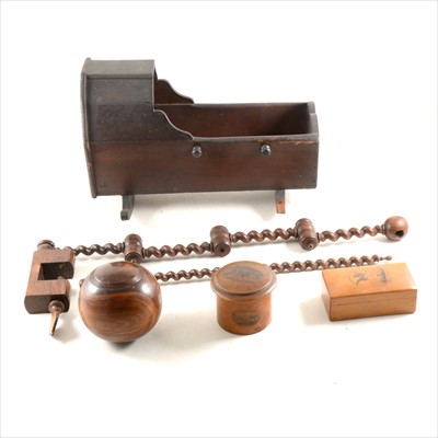 Lot 200 - A Victorian stained wood toy cradle, and a collection of treen