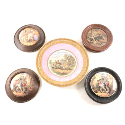 Lot 33 - A collection of Prattware pot lids, some framed