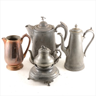 Lot 212 - Two Georgian pewter plates, and other pewter and Britannia metalware