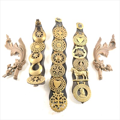 Lot 209 - Two boxes of brassware including horse brasses.