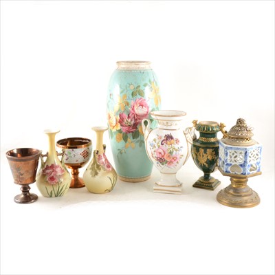 Lot 35 - A copper lustred goblet and other decorative ceramics