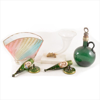 Lot 42 - A Victorian frosted glass Cornucopia vase, set on a marble plinth, etc