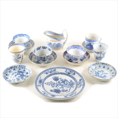Lot 57 - An English blue and white porcelain cream jug, probably Miles Mason, and a collection of other blue and white ware