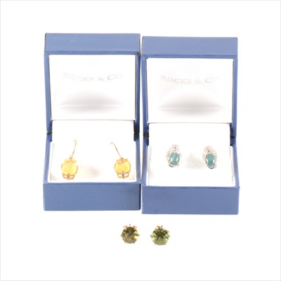 Lot 212 - Three pairs of earrings.