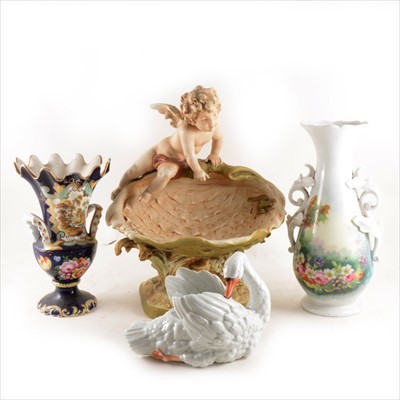 Lot 69 - An English bone china ornamental comport, in the style of Moore Brothers, and other ceramics