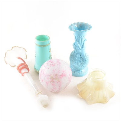 Lot 70 - A vaseline glass lampshade, other lampshades and ornamental glassware