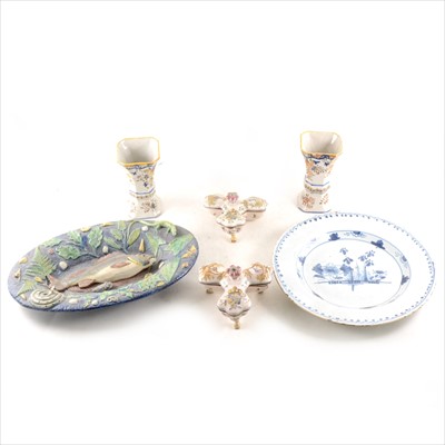 Lot 71 - A Dutch delft blue and white plate, and a collection of tin-glazed ceramics