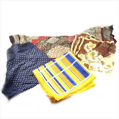 Lot 136 - Lace-edged table linen, other household linen, silk scarves and other textiles.