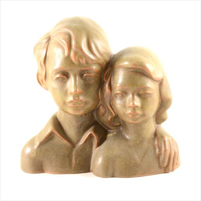 Lot 28 - Eric Griffiths for the Fulham Pottery, bust of two children