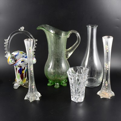 Lot 73 - A pair of Edwardian glass spill vases, enamelled decoration; and other glassware.
