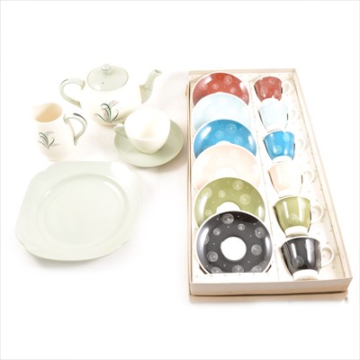 Lot 80 - A boxed Susie Cooper Harlequin coffee set, and a Copeland Spode Olympus pattern teaset