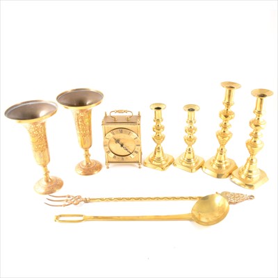Lot 141 - A dressing table set inlaid with needlework panels, Seth Thomas clock, metalware.