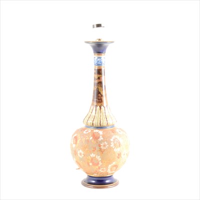 Lot 15 - A Doulton Slater's Patent stoneware vase, converted to a lamp base
