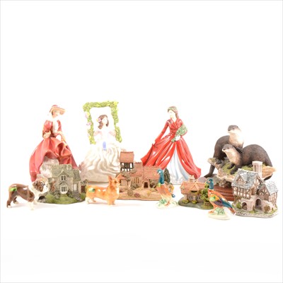 Lot 21 - Three Doulton figurines, a Border Fine Art group, and other figures.