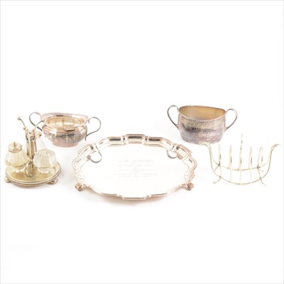 Lot 138 - A circular silver presentation salver, Barker Brothers Silver Ltd, Birmingham 1963