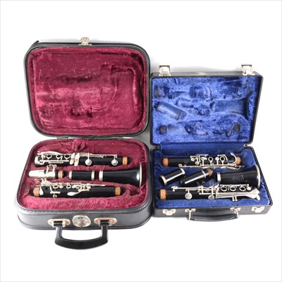 Lot 151 - A Bundy Resonite clarinet, cased, and another clarinet, cased.