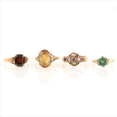 Lot 207 - Four vintage stone set dress rings.