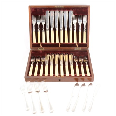 Lot 132 - A quantity of silver-plated flatware, thread and cross design, a canteen of fish eaters