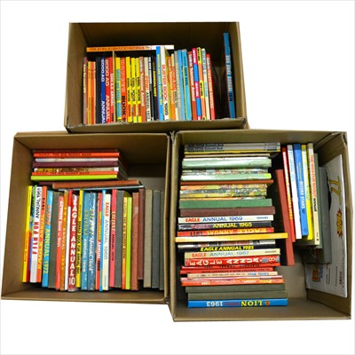 Lot 466 - Children's annuals; three boxes including Lion, The Eagle, 2000AD, Rupert the Bear, Buster! Pow! and others.