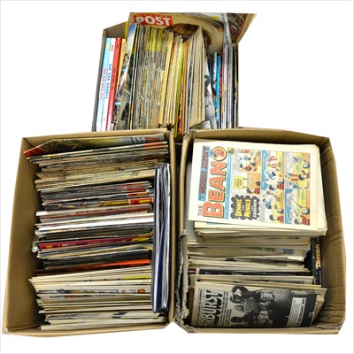 Lot 462 - British comics; a collection in three boxes, including The Beano, Warlord, Look-and-learn, Topper, and others, c1970s / 1980s.