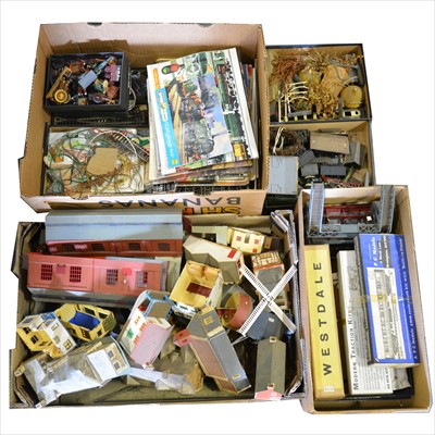 Lot 89 - Large quantity of OO gauge model railway track-side accessories, buildings, track, figures, models and scenery.
