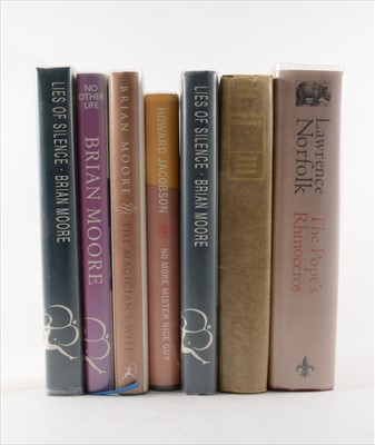Lot 78 - BRIAN MOORE, Lies of Silence, Bloomsbury, 1990, signed on a pasted-in slip; and six other books
