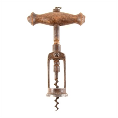Lot 178 - An old corkscrew, turned beechwood handle, 17cm overall.