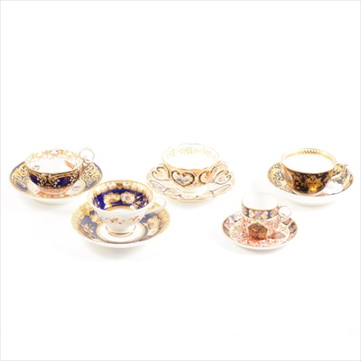 Lot 13 - A Crown Derby cup and saucer "In North Wales." and four others