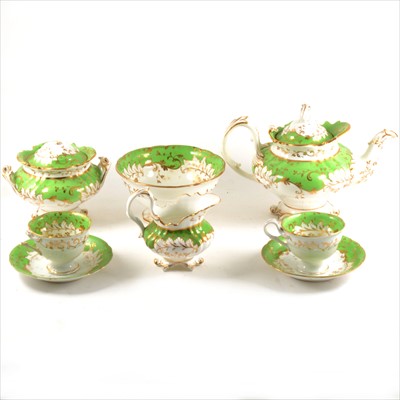 Lot 43 - A Rockingham style teaset, green and gilt decoration