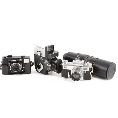 Lot 117 - Russian large camera lens, cine camera, and two other vintage cameras.