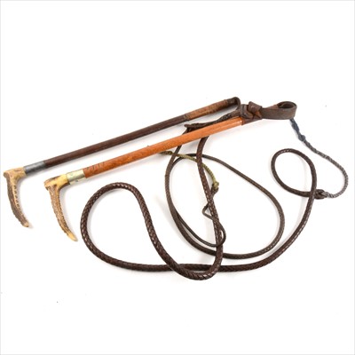 Lot 81 - A horn-handled Malacca carriage whip, and another carriage whip