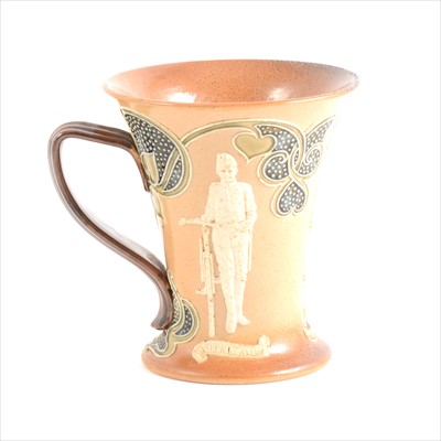 Lot 8 - A Doulton Lambeth stoneware mug - Military, Road, Path Cyclists- by John Broad