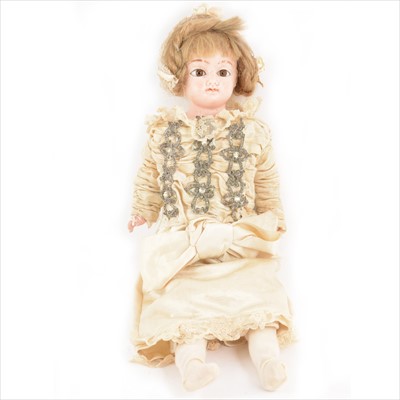 Lot 378 - Victorian wax head doll, fixed eyes and closed mouth, (a/f).