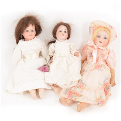 Lot 393 - Three small bisque head doll, including two Armand Marseille