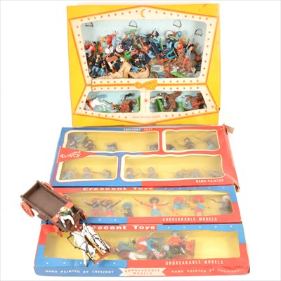 Lot 356 - Four Crescent Toys plastic figure sets, Cowboys, Indians, Mexicans, Union and Confederate Troopers etc.
