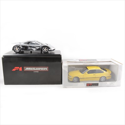 Lot 237 - Two 1:18 scale die-cast models; UT Models BMW M3, and a McLaren 1993 'Chrome', both boxed.