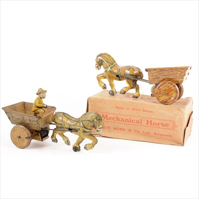 Lot 423 - Two Marx Toys, tin-plate horse drawn carts, Mechanical Horse, one boxed.