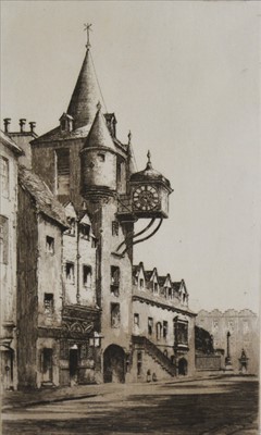 Lot 246 - Two etchings of Warwick; The Old Tolbooth Edinburgh; etc