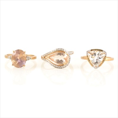 Lot 206 - Three gemset dress rings.