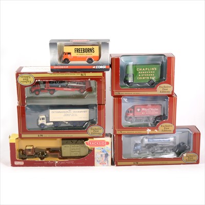 Lot 225 - 1:76 scale die-cast models; sixteen vehicles and trucks, by Oxford, Exclusive First Editions, Corgi and Lledo