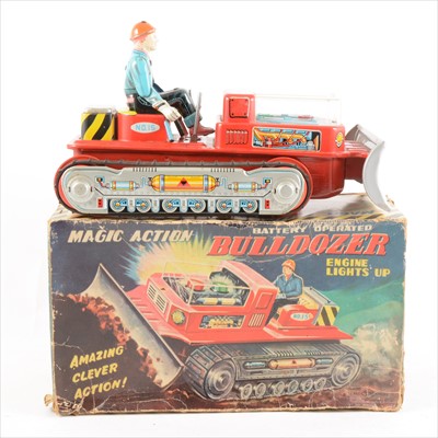 Lot 430 - TN Toys Japan tin-plate Magic Action Bulldozer, boxed, 25cm.
